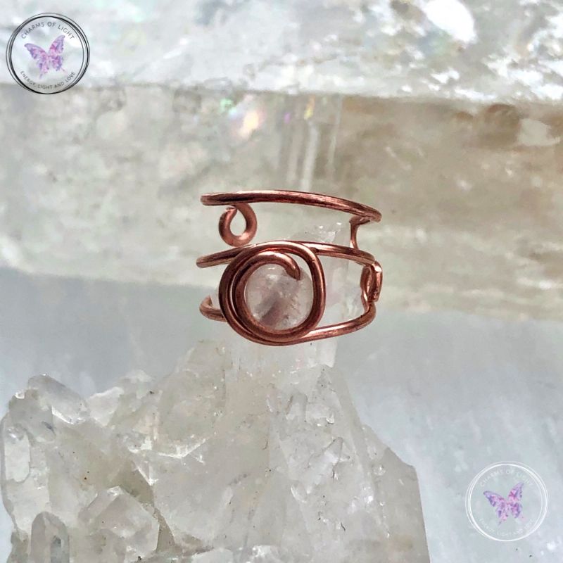 Rose Quartz Triple Band Copper Ear Cuff